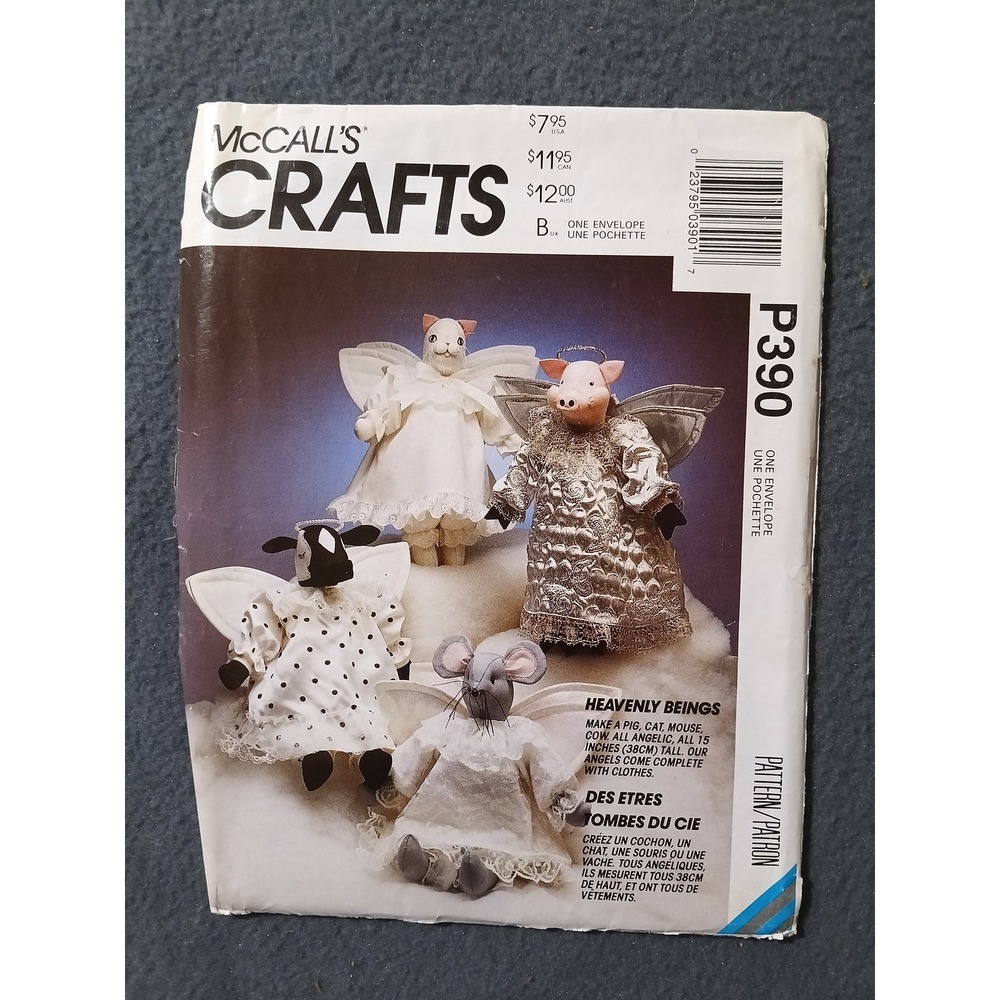 McCall's Crafts P390 Heavenly Beings Pig Cat Mouse Sheep Angel Sewing Pattern